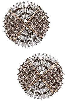 Antique Silver Finish Baguettes and Champagne Stones Studs