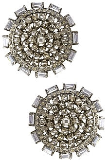 Antique Silver Finish Baguettes and Champagne Stones Round Studs