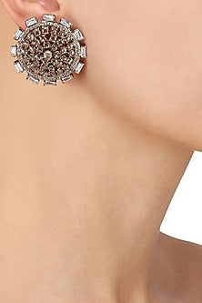 Antique Silver Finish Baguettes and Champagne Stones Round Studs