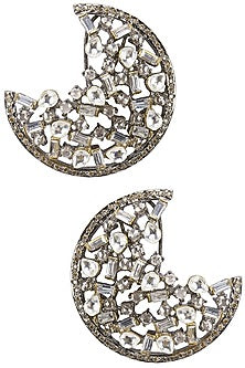 Antique Silver Finish Baguettes and Champagne Stones Half Hoops