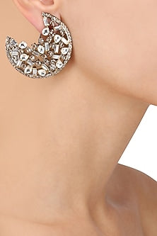 Antique Silver Finish Baguettes and Champagne Stones Half Hoops