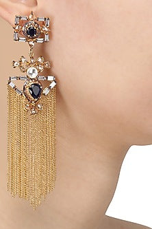 Gold Plated Baguettes and Blue Stone Tassel Earrings