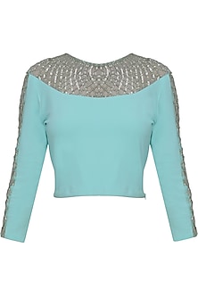 Aqua full sleeves persian necklace blouse