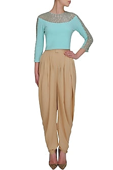 Aqua full sleeves persian necklace blouse