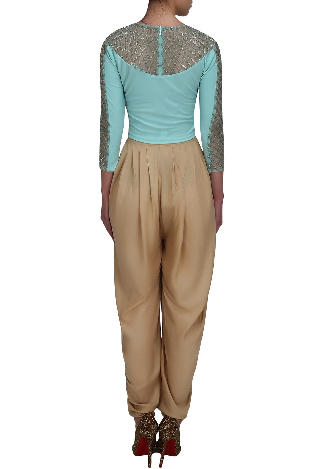 Aqua full sleeves persian necklace blouse