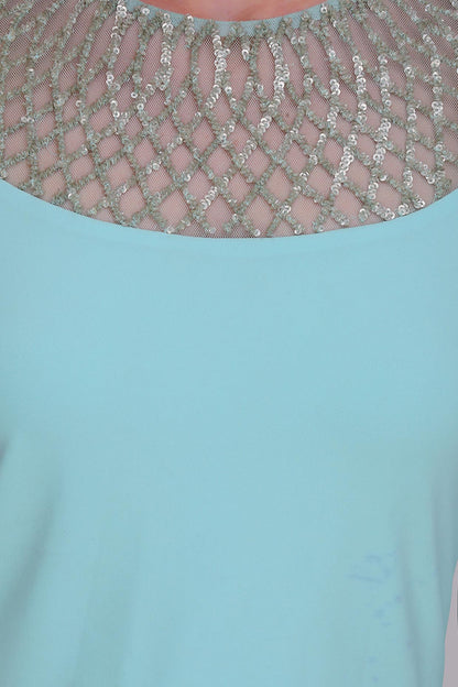 Aqua full sleeves persian necklace blouse