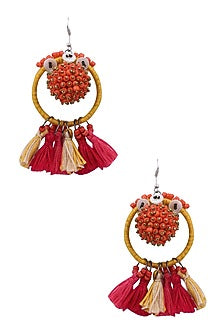 Yellow and Pink Beadwork Hoop Earrings