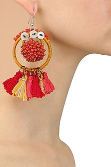 Yellow and Pink Beadwork Hoop Earrings