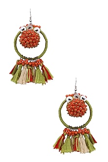 Green and Red Beadwork Hoop Earrings