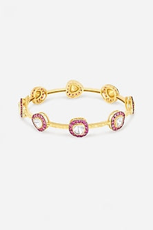 14kt Yellow Gold Finish Diamond & Ruby Stone Bangle