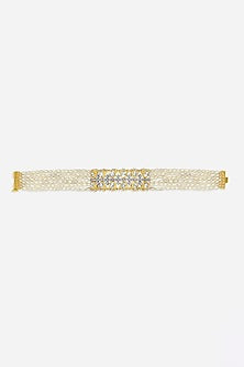 14kt Yellow Gold Finish Diamond & White Beaded Bracelet