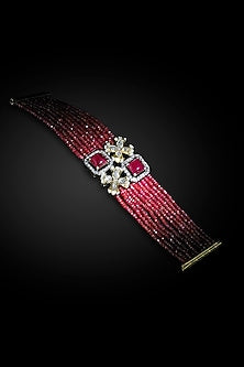 14kt Yellow Gold Finish Polki Diamond & Ruby Stone Bracelet