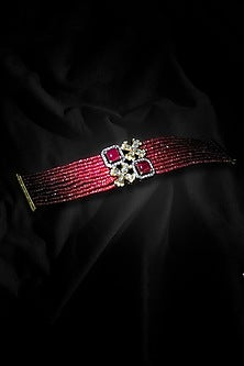 14kt Yellow Gold Finish Polki Diamond & Ruby Stone Bracelet