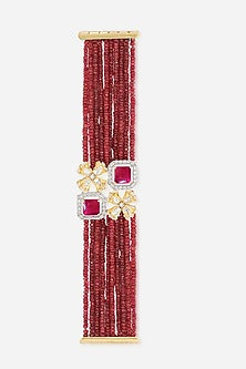 14kt Yellow Gold Finish Polki Diamond & Ruby Stone Bracelet
