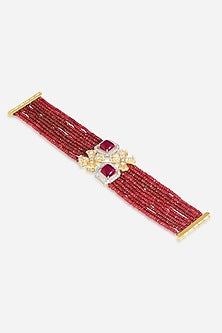 14kt Yellow Gold Finish Polki Diamond & Ruby Stone Bracelet