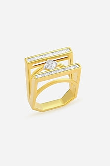 14kt Yellow Gold Finish Diamond Octagon & Square-Shaped Ring