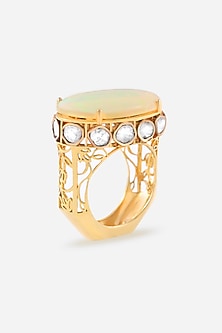 18kt Yellow Gold Finish Polki Diamond & Opal Stone Ring