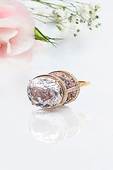 18kt Rose Gold Finish Diamond & Pink Morganite Stone Ring