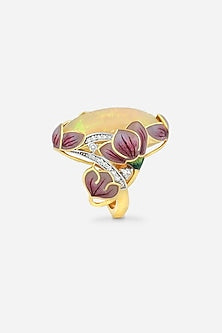 18kt Yellow Gold Finish Diamond Enamelled Ring