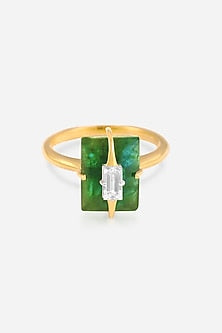 14kt Yellow Gold Finish Diamond & Emerald Stone Ring