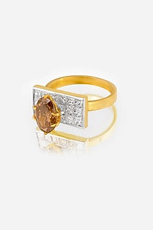 18kt Yellow Gold Finish Brown Red Diamond Ring