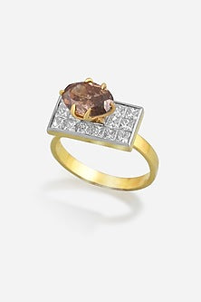 18kt Yellow Gold Finish Brown Red Diamond Ring