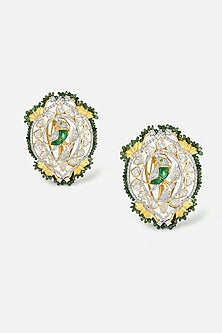 14kt Yellow Gold Finish Polki Diamond & Green Beaded Earrings