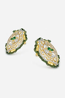 14kt Yellow Gold Finish Polki Diamond & Green Beaded Earrings