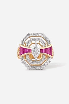 18kt Yellow Gold Finish Diamond & Ruby Stone Ring