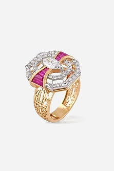 18kt Yellow Gold Finish Diamond & Ruby Stone Ring