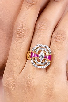 18kt Yellow Gold Finish Diamond & Ruby Stone Ring