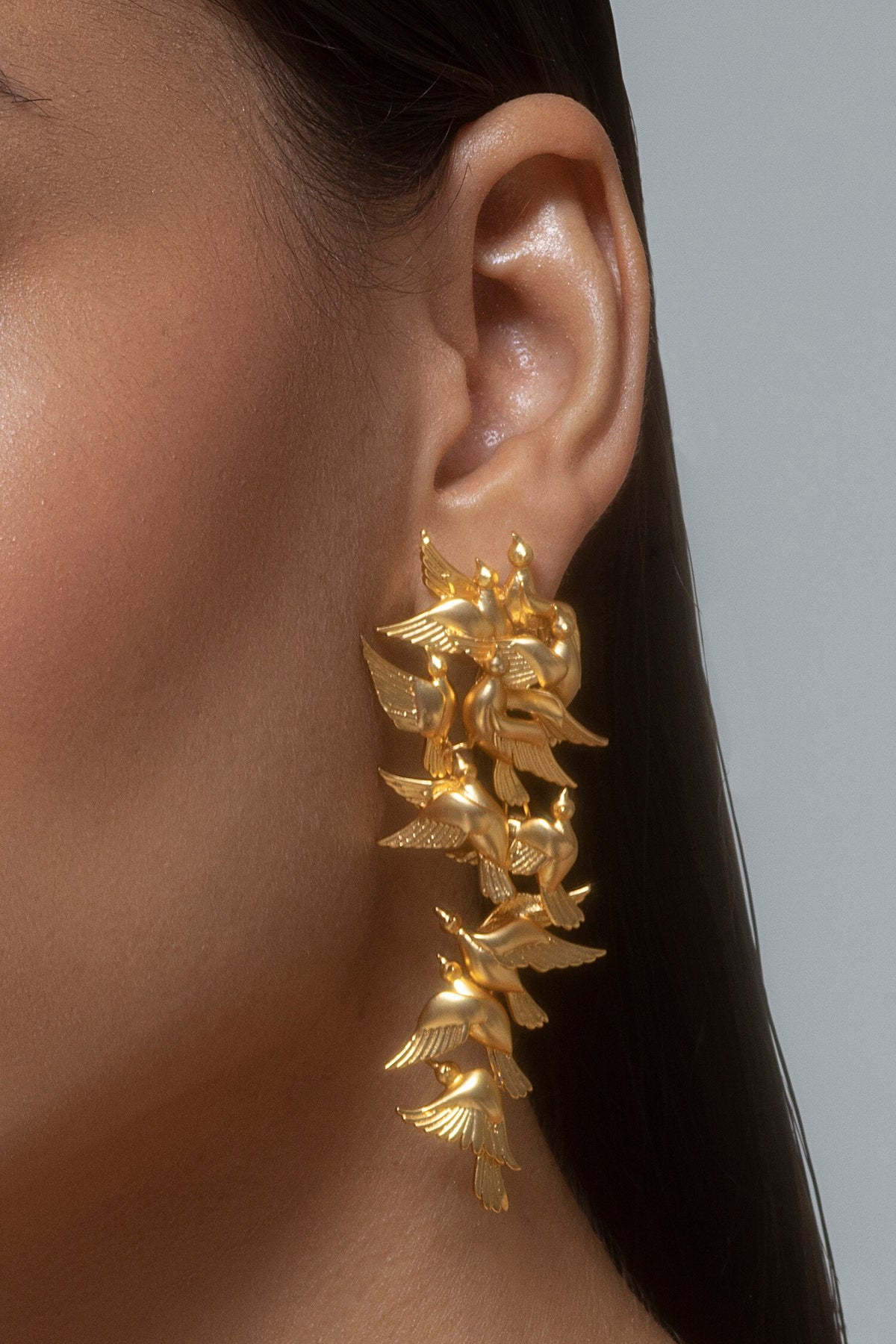 Handcrafted Dove Long Statement Earrings 