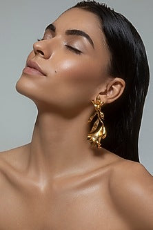 Gold Plated Floral Long Earrings