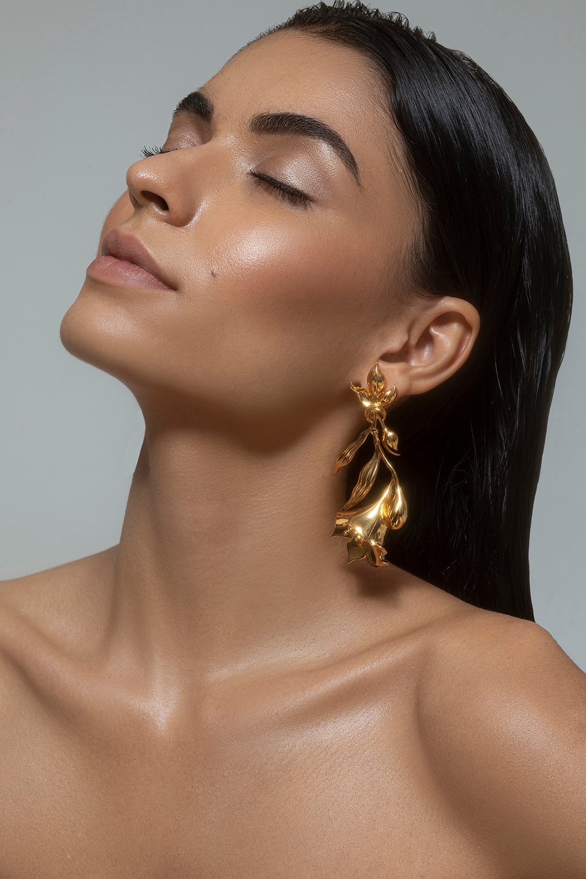 Gold Plated Floral Long Earrings
