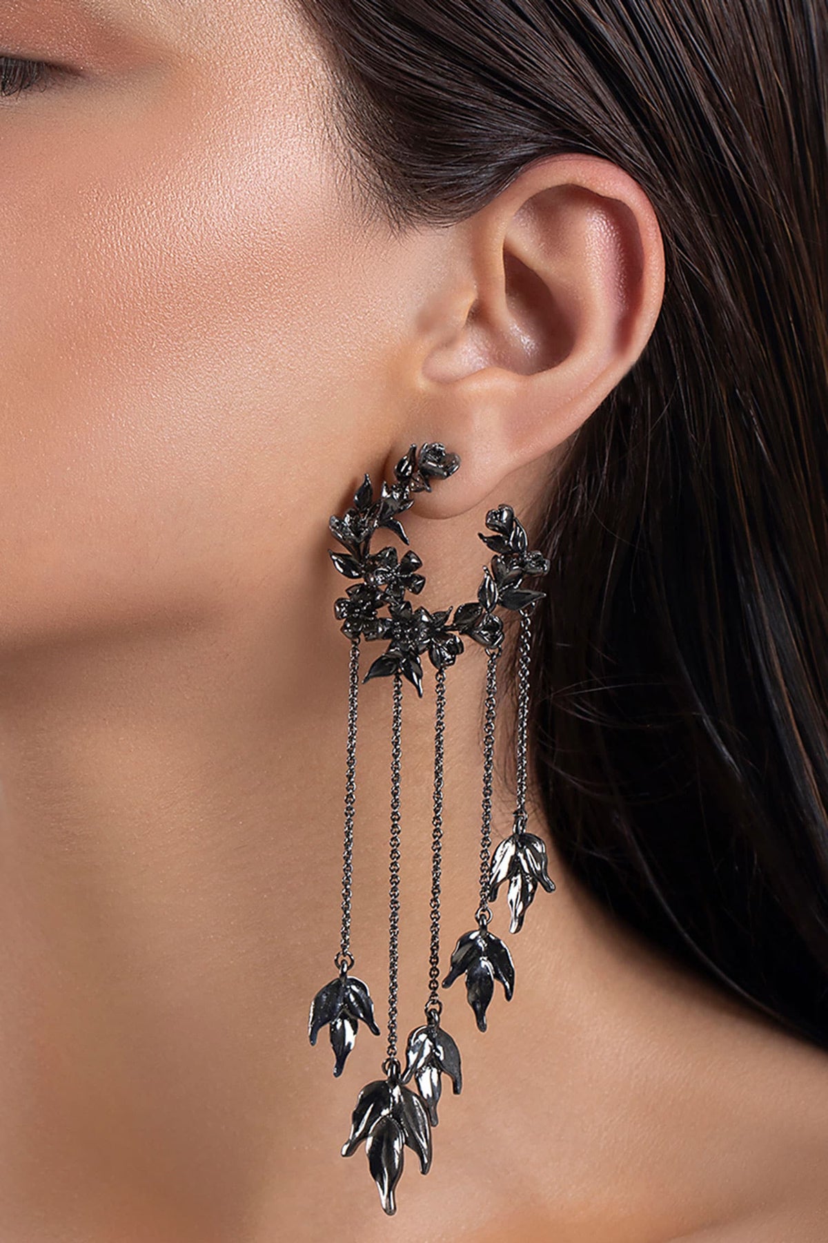 Handcrafted Chain Tassel Hoop Long Earrings 