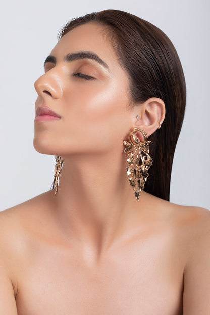 Handcrafted Bird Long Statement Earrings 