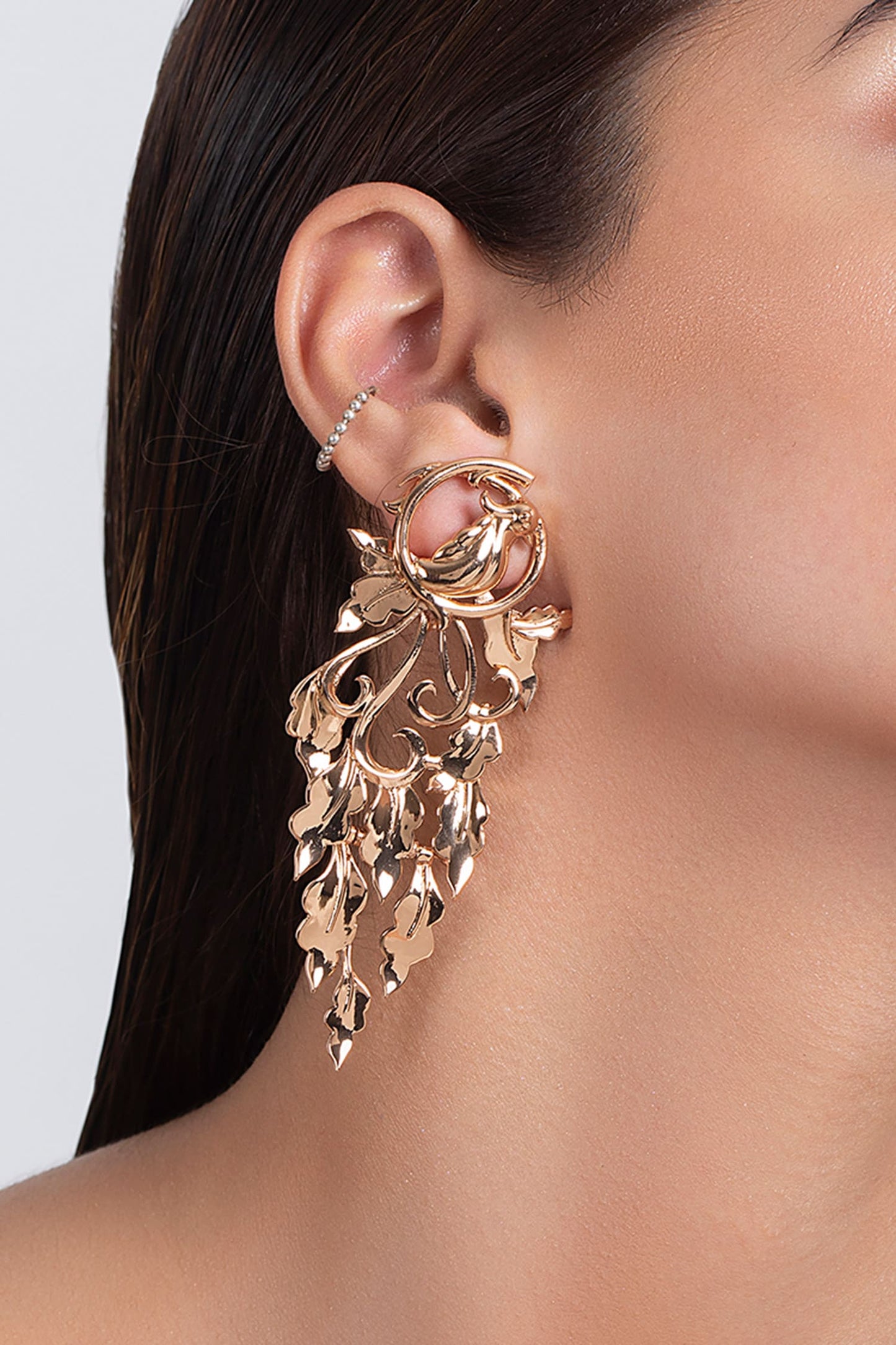 Handcrafted Bird Long Statement Earrings 