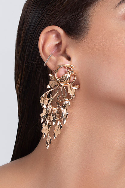 Handcrafted Bird Long Statement Earrings 