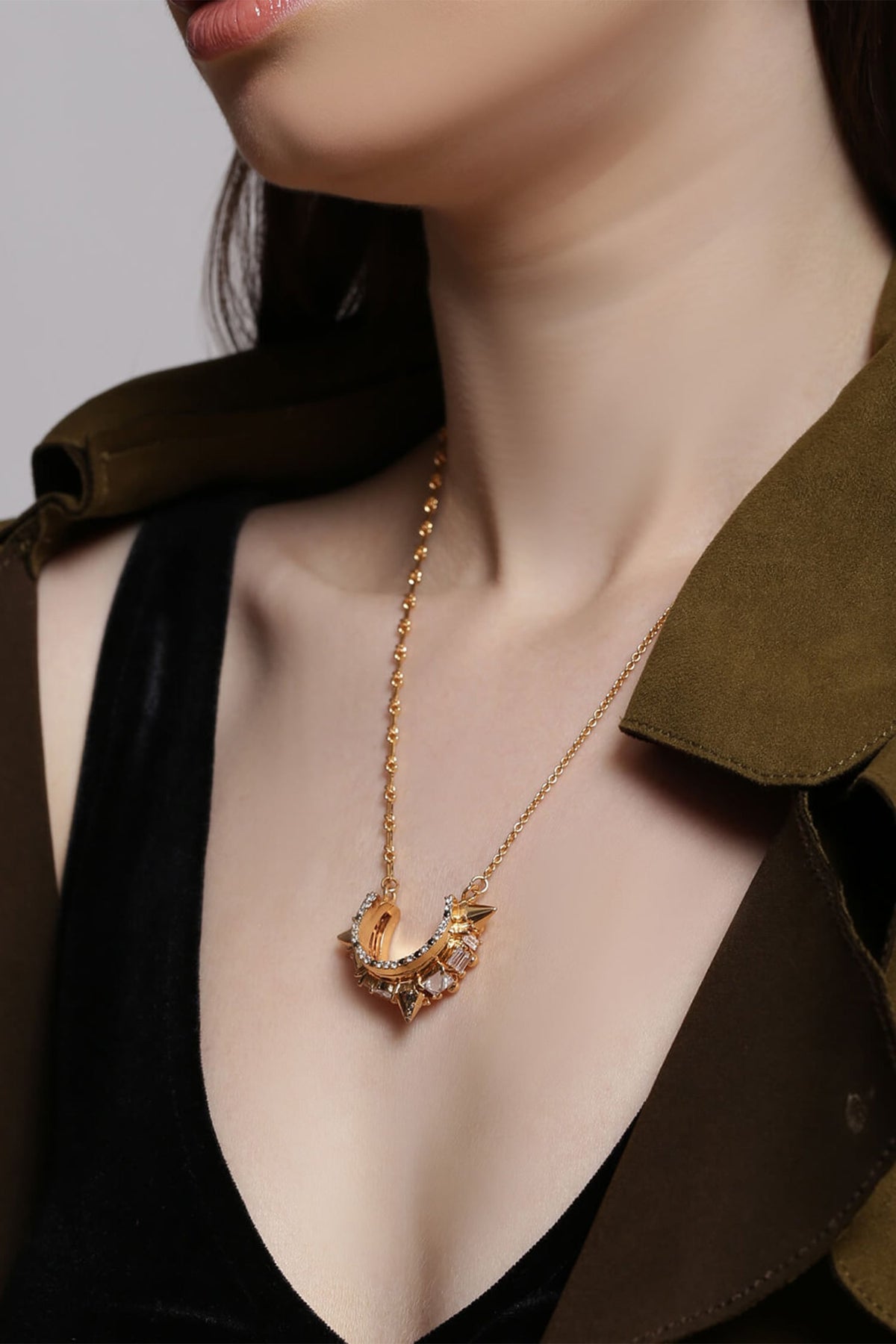 Crystal Crescent Pendant Necklace - Single Pc 