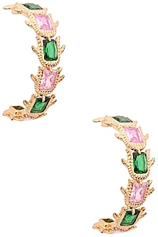 Rose Gold Plated Pink and Emerald Crystal Hoop Earrings