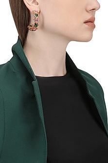 Rose Gold Plated Pink and Emerald Crystal Hoop Earrings