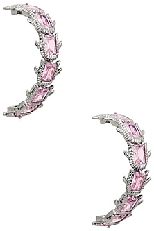 Gunmetal Plated Pink Crystal Hoop Earrings