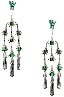 Gunmetal Plated Emerald and Crystal Earrings