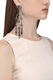 Gunmetal Plated Emerald and Crystal Earrings