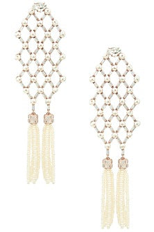 Rose Gold Plated Zircon and Pearl Tassel Earrings