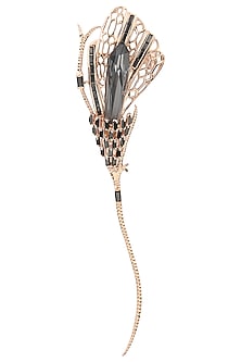 Rose Gold Plated Pinion Wing Shaped Black Stones Brooch