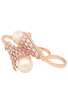Rose Gold Plated Pearl and Crystal Baguette Ring