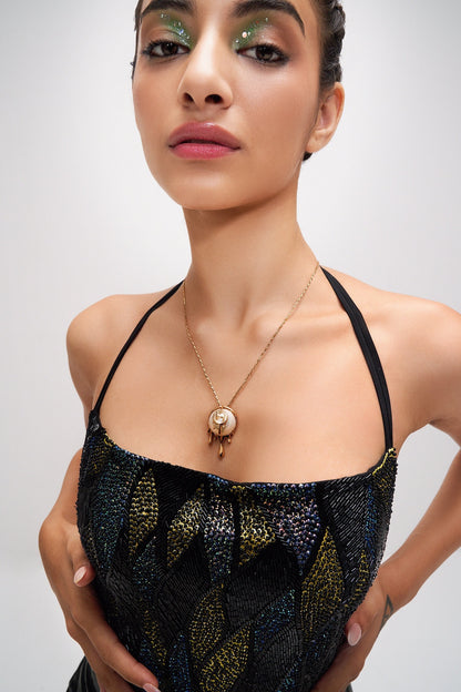 Drip OH Palescent Pearl Pendant Necklace 