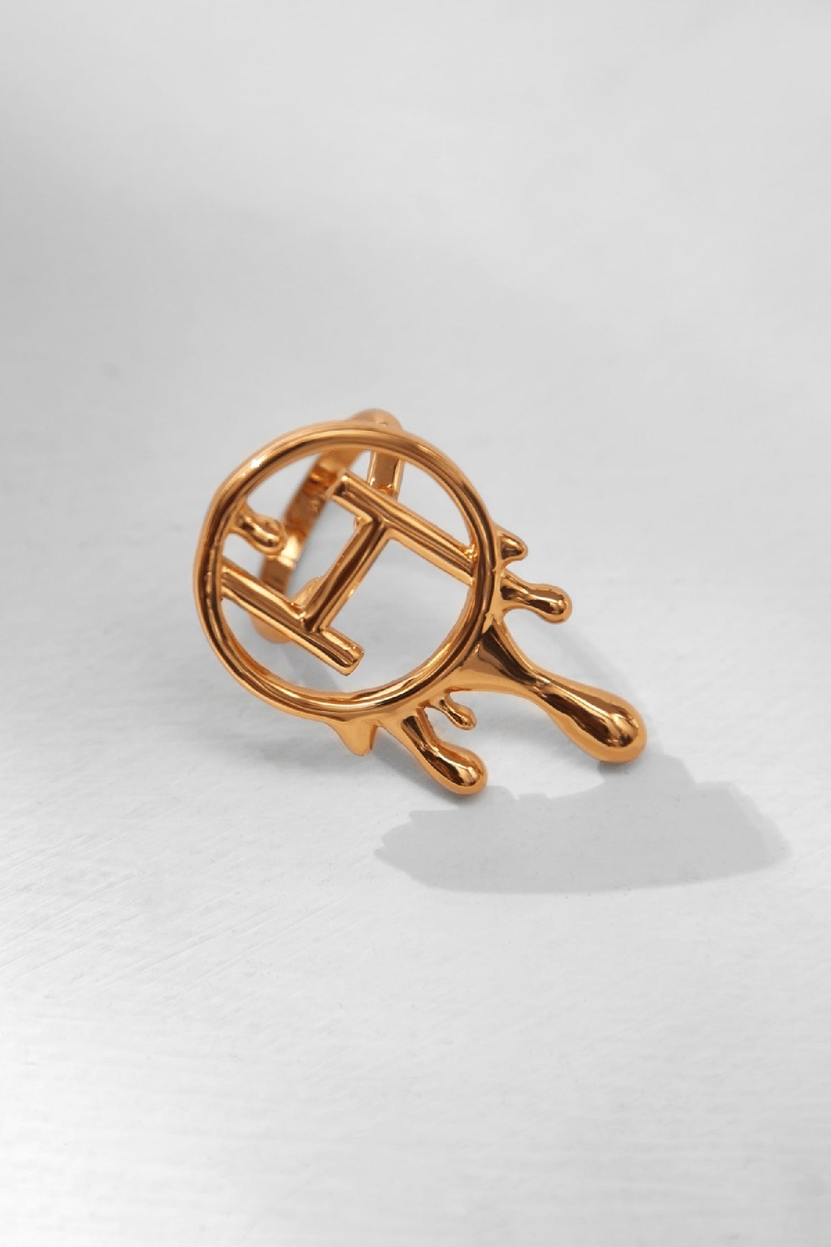 Gold Drip OH Monogram Ring 