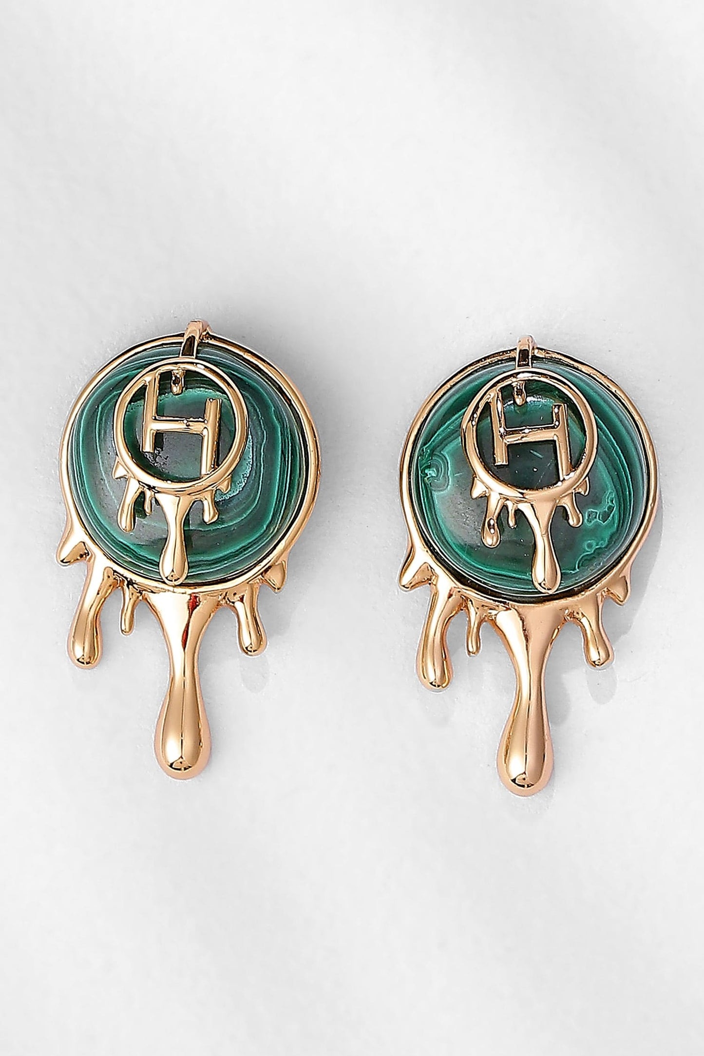 Drip OH Palescent Malachite Stud Earrings 